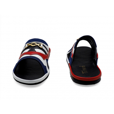 Men Sandals SKF-39 Navy Suede-White-Red Nappa Microfiber Leather